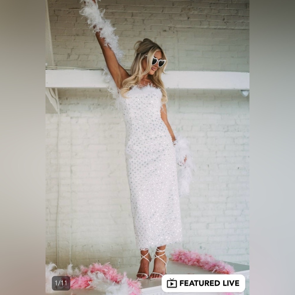 Brand new with tags, white faux fur sparkly midi dress